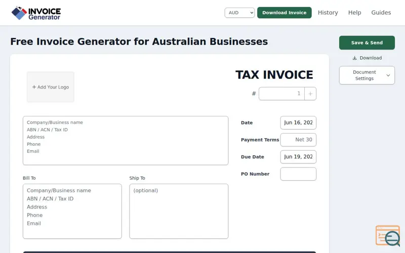 Screenshot of Invoice Generator