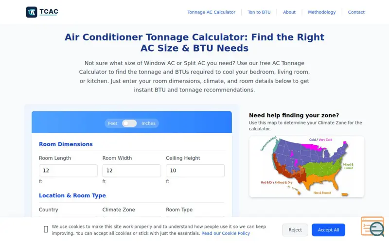 Screenshot of Tonnage Calculator AC