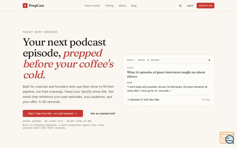 Screenshot of PrepCast