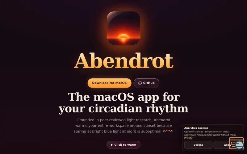 Screenshot of Abendrot - a macOS app for your circadian rhythm