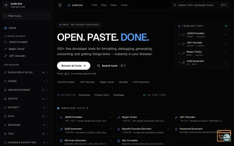 Screenshot of code.live