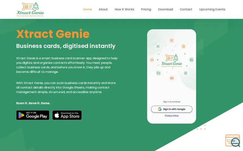 Screenshot of XtractGenie, a launch using Modernizr