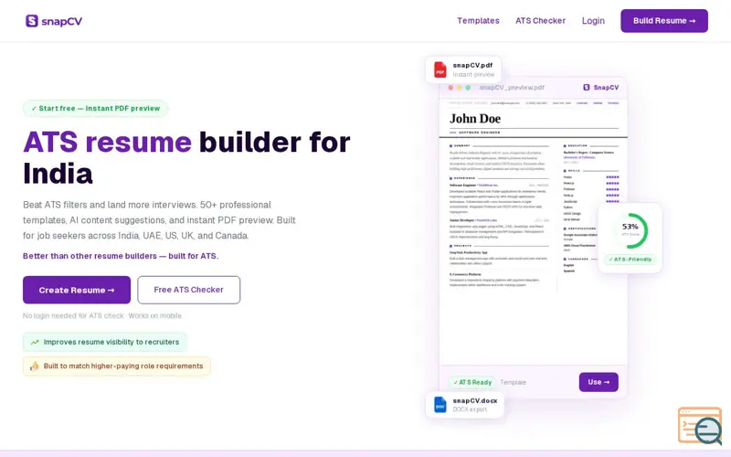 Screenshot of SnapCV