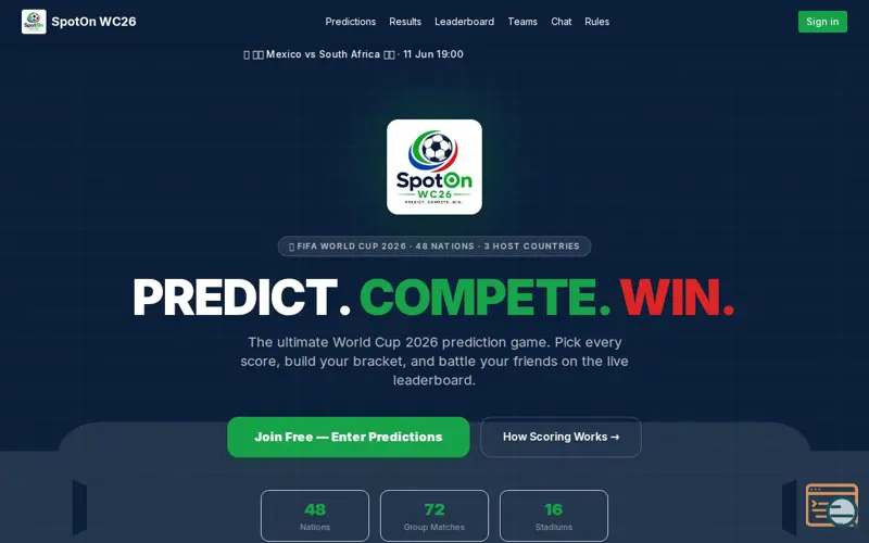 Screenshot of SpotOn WC26