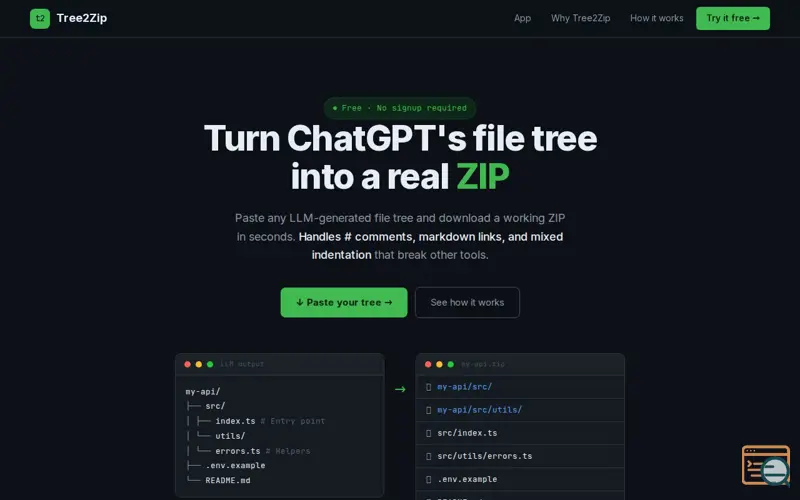 Screenshot of Tree2Zip