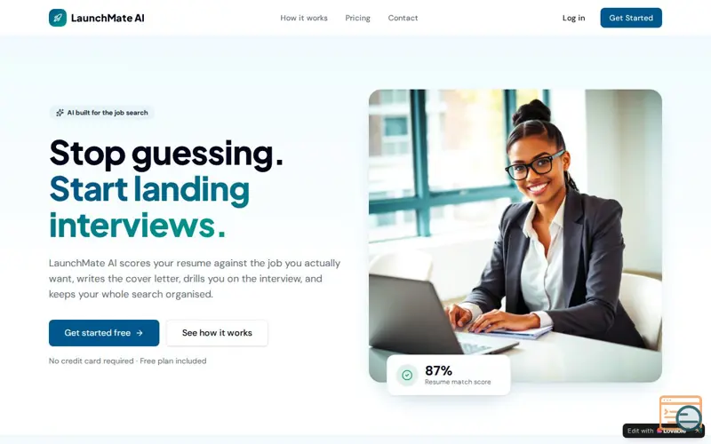 Screenshot of LaunchMate AI — AI resume, cover letter & interview coach