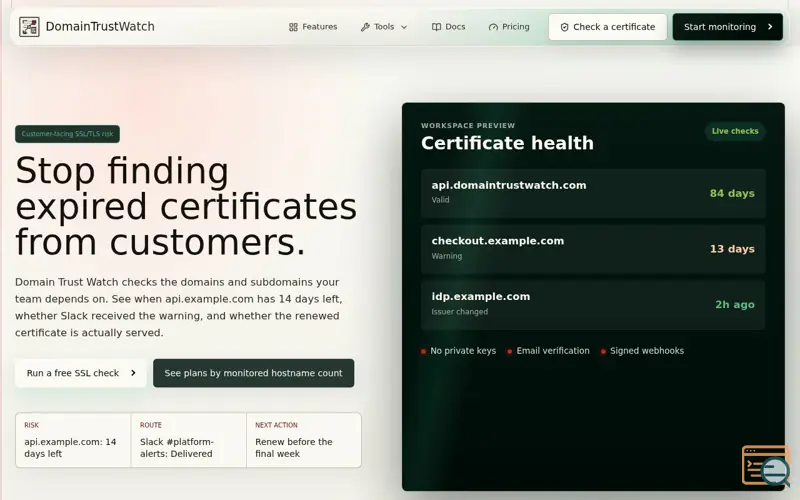 Screenshot of Domain Trust Watch