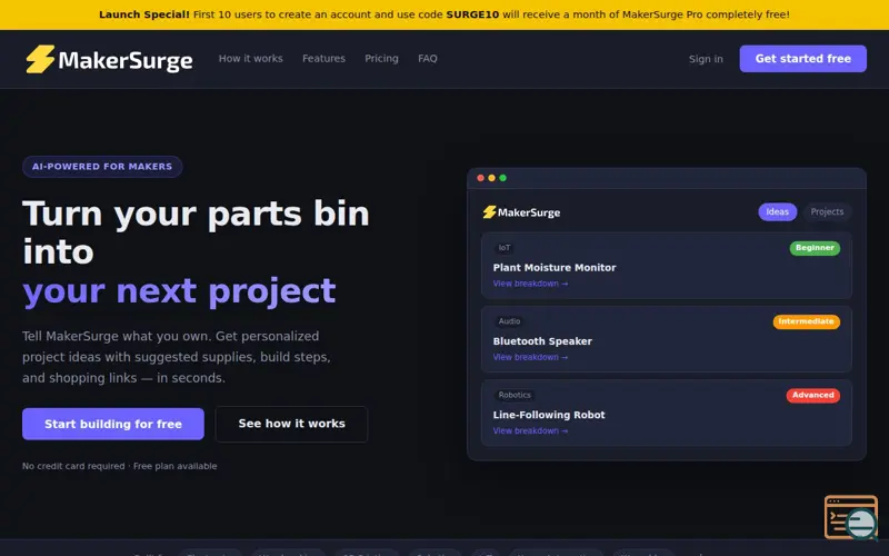 Screenshot of MakerSurge
