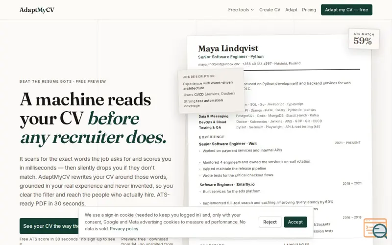 Screenshot of AdaptMyCV