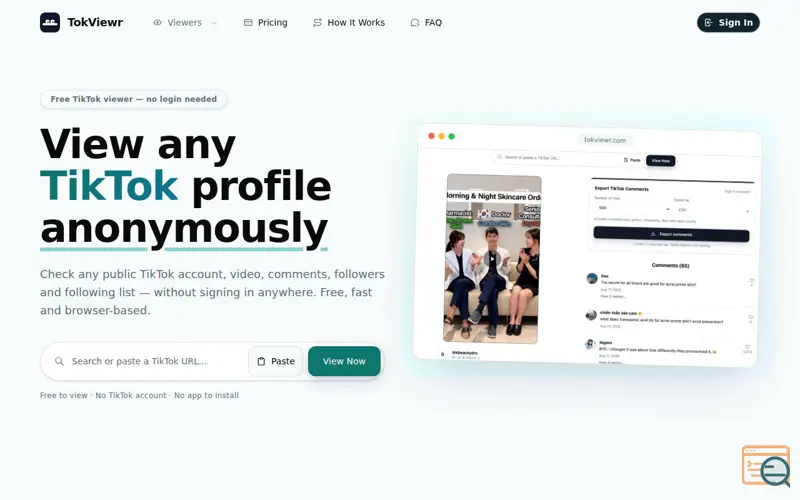 Screenshot of TokViewr — Free TikTok Viewer: Profiles, Videos, Comments