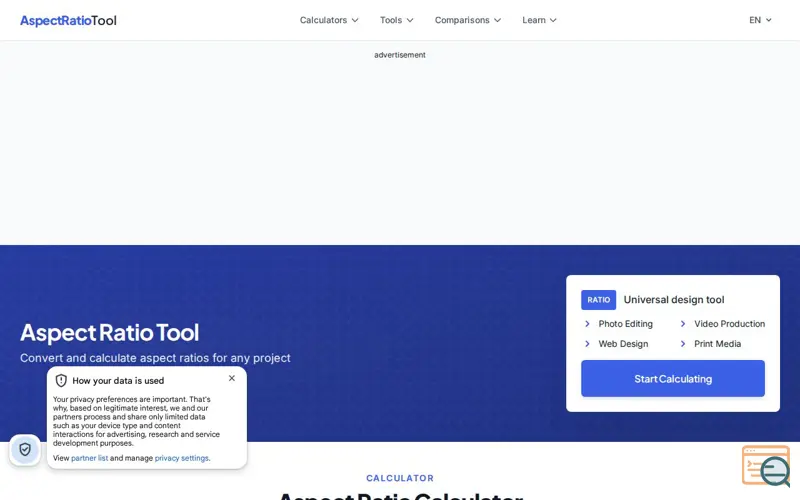 Screenshot of Aspect Ratio Tool
