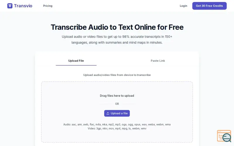 Screenshot of Transcribe Audio to Text Free Online | Transvio