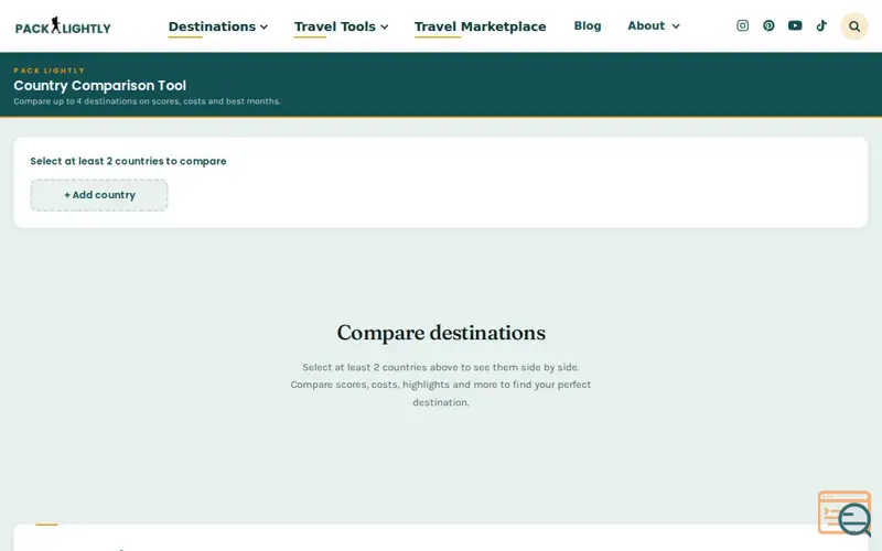 Screenshot of Torn between destinations? Compare them