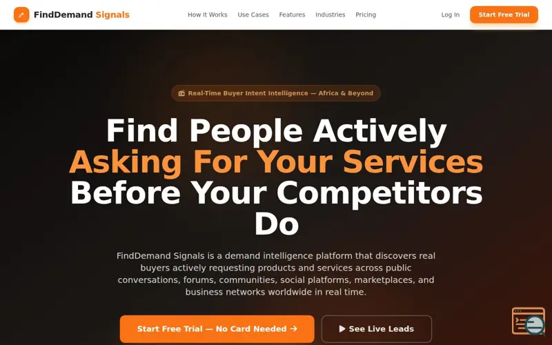 Screenshot of FindDemand Signals - Find People Actively Asking For Your Services