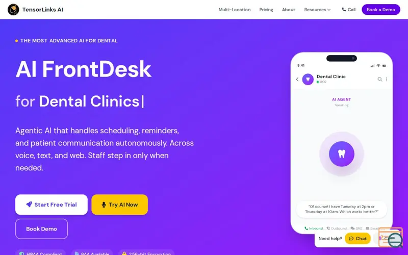 Screenshot of TensorLinks AI FrontDesk, a launch using Perplexity