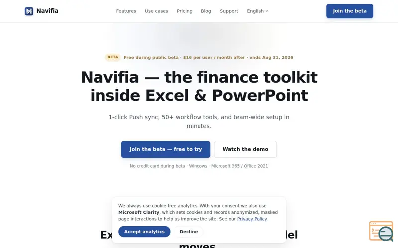 Screenshot of Navifia — FP&A toolkit for Excel and PowerPoint