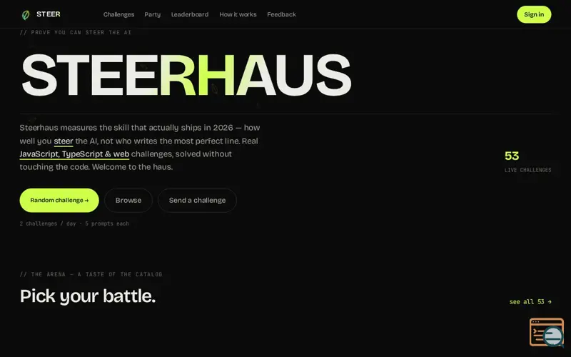 Screenshot of Steerhaus — prove you can steer the AI