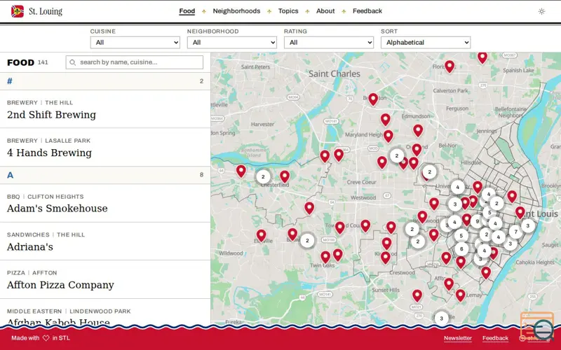 Screenshot of St. Louis Food Map