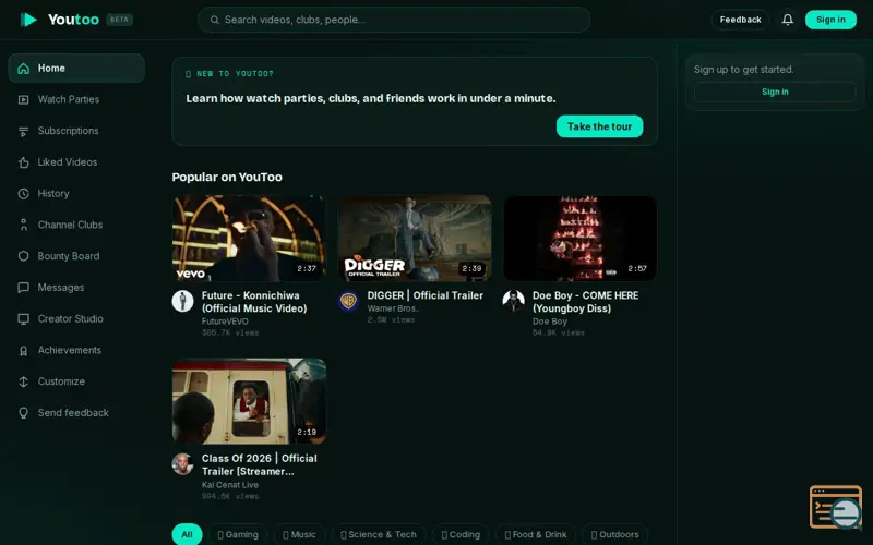 Screenshot of YouToo