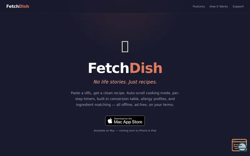 Screenshot of FetchDish: No life stories. Just recipes