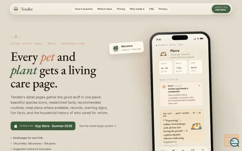 Screenshot of Tendlet