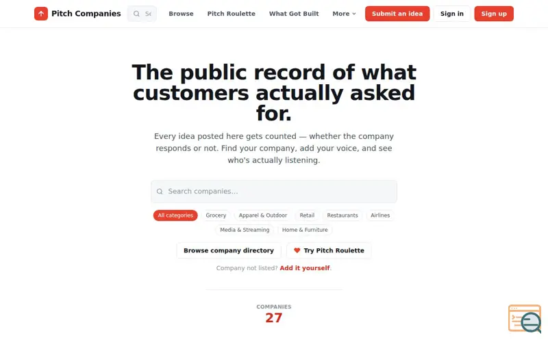 Screenshot of Pitch Companies
