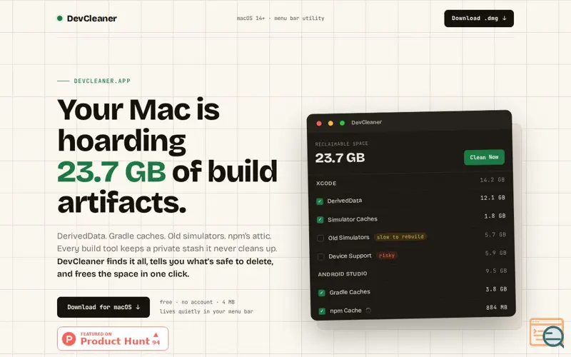 Screenshot of DevCleaner