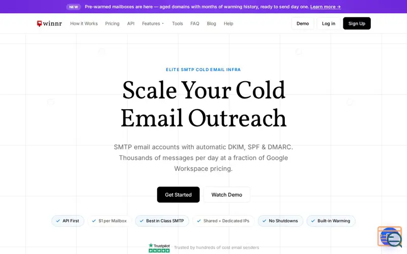 Screenshot of Winnr, a launch using Trustpilot