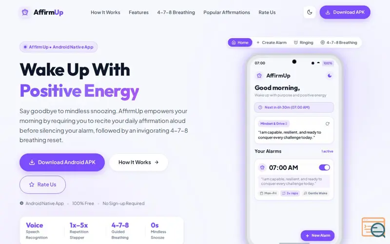 Screenshot of AffirmUp Alarm App