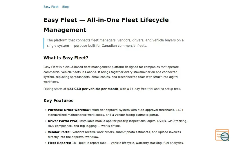 Screenshot of Easy Fleet 