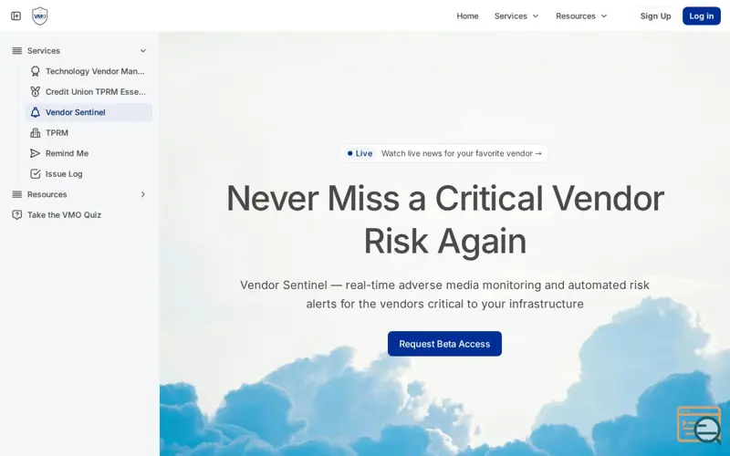 Screenshot of Vendor Sentinel - Early Warning System, a launch using Softr