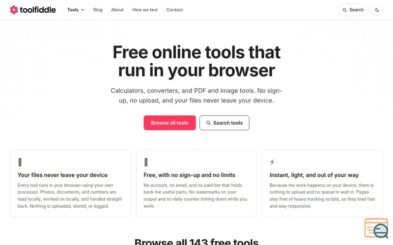 Screenshot of Free Online Tools That Run in Your Browser | ToolFiddle