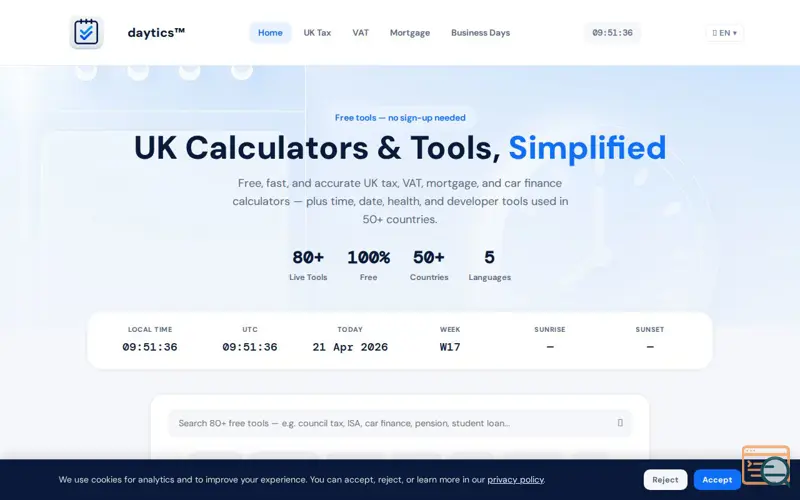 Screenshot of Daytics — Time & Date Tools