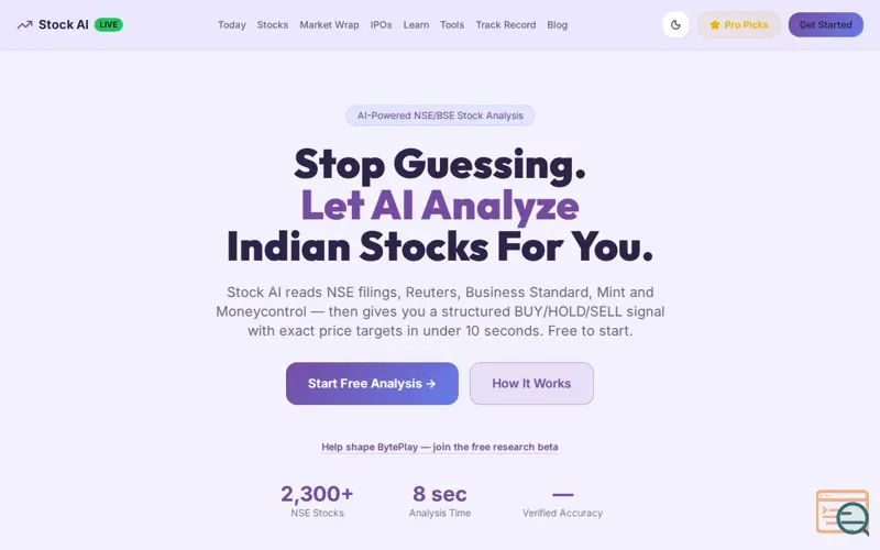 Screenshot of BytePlay - Stock AI