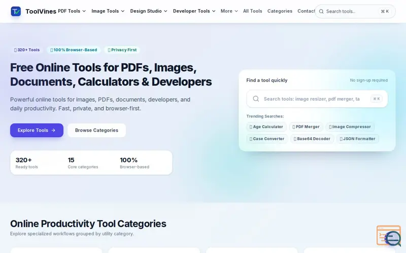 Screenshot of ToolVines, a launch using Google Search Console