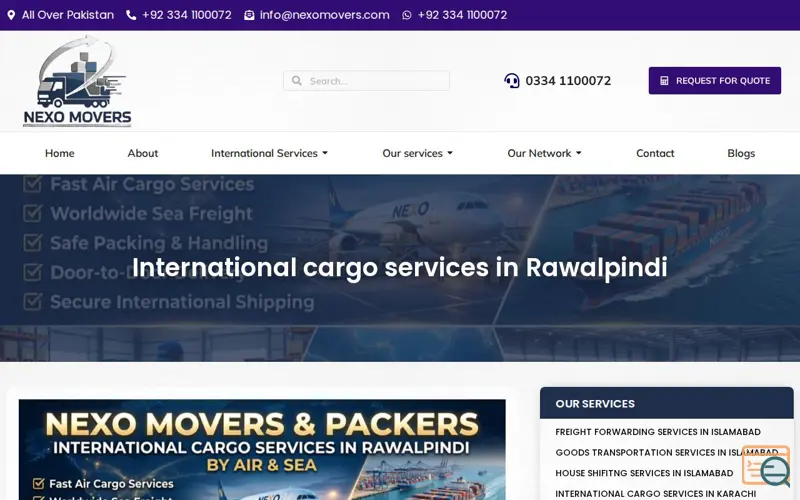Screenshot of Nexo International movers and Packers