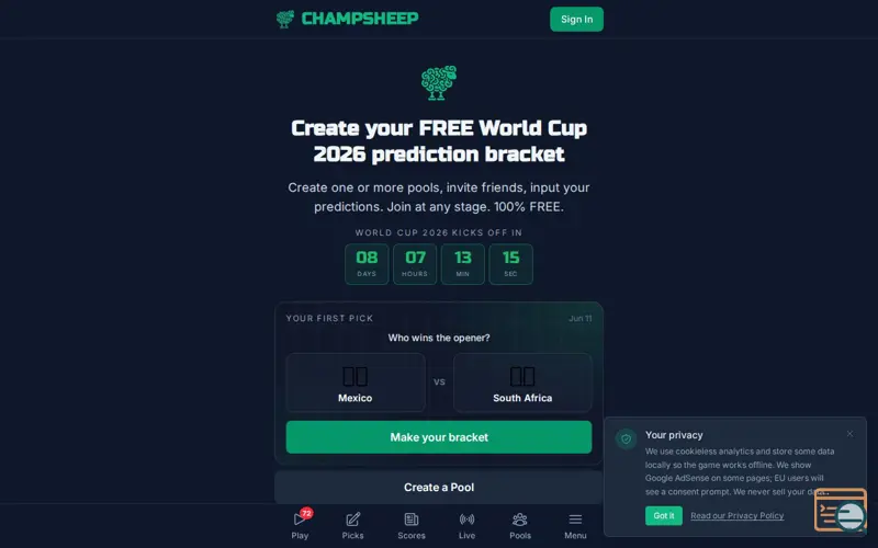 Screenshot of ChampSheep, a launch using Stape