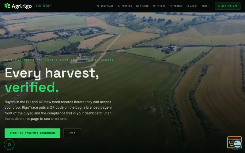 Screenshot of Agririgo | From Data to Harvest