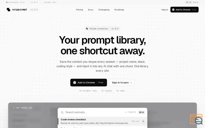 Screenshot of Snipprompt
