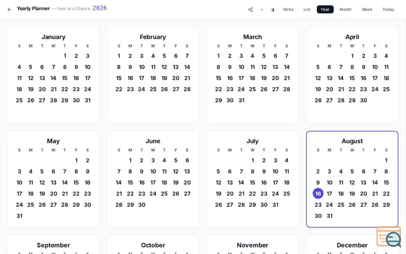 Screenshot of Dyuvo Yearly Planner