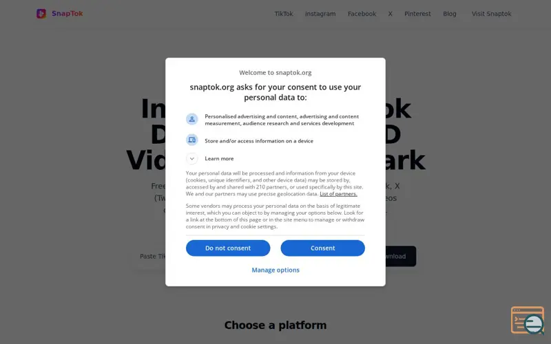 Screenshot of SnapTok