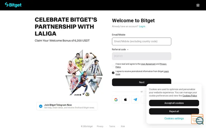 Screenshot of Bitget Referral Code