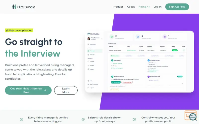 Screenshot of HireHuddle