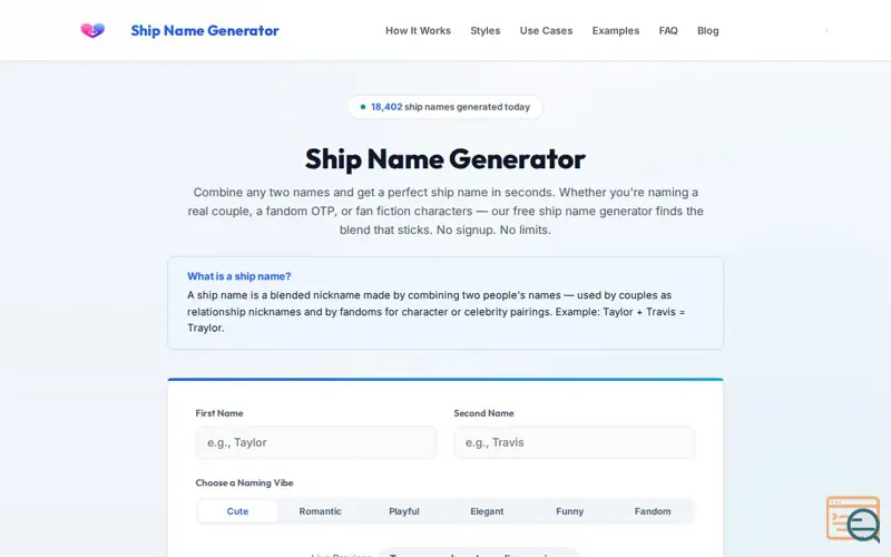 Screenshot of Ship Name Generator 