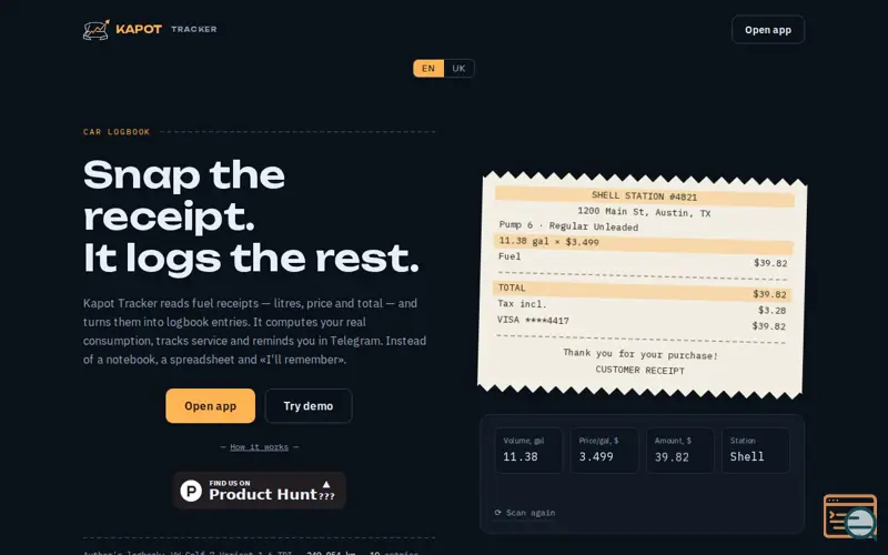 Screenshot of Kapot Tracker