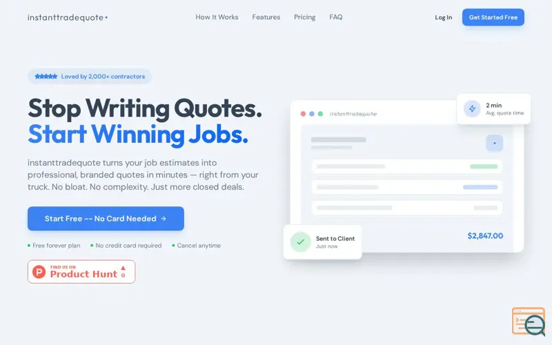 Screenshot of instanttradequote