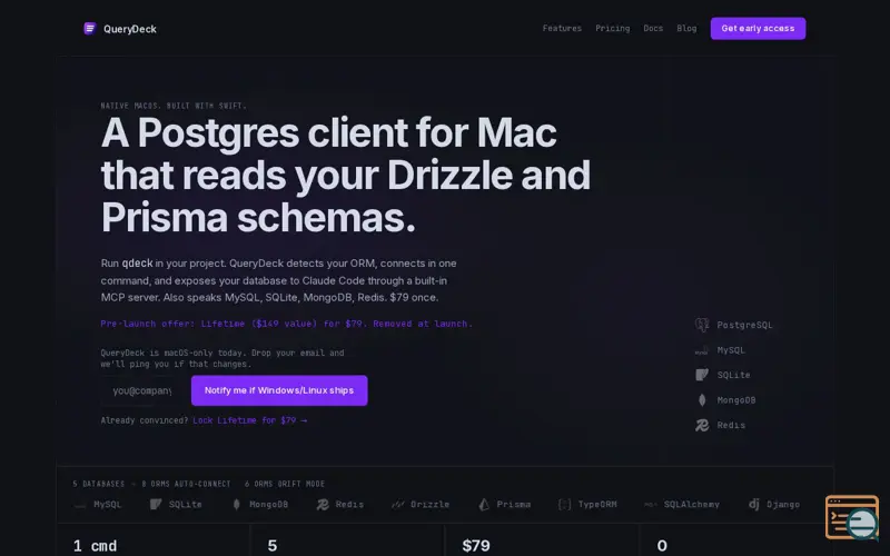 Screenshot of QueryDeck | Postgres + MongoDB client for Mac that reads Drizzle and Prisma
