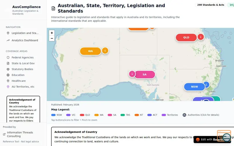 Screenshot of Australian Legislation and Standards Map