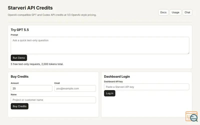Screenshot of Starveri API