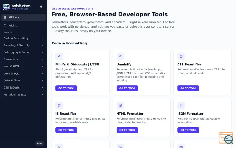 Screenshot of WebsiteGeek WebTools Suite